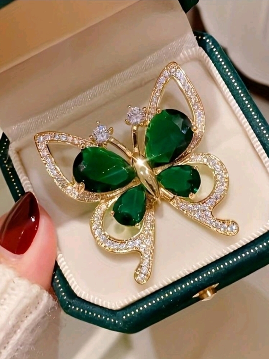 The Unbranded Brand Jewelry - Gold-Tone Butterfly Brooch with Emerald Green Stones